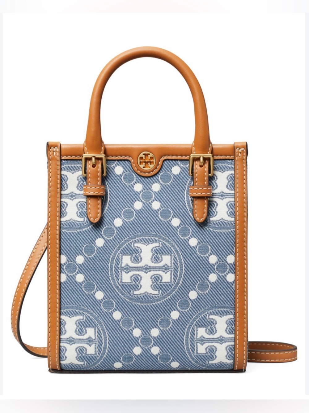 Tory Burch Mini T Monogram North/South Denim Tote